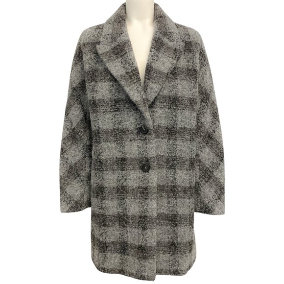 Peserico Black / Grey Wool Plaid Coat - Picture 1 of 4